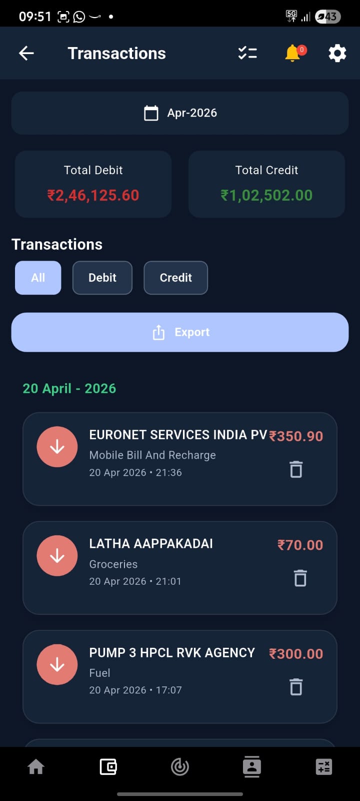 FiscusFlow transactions page