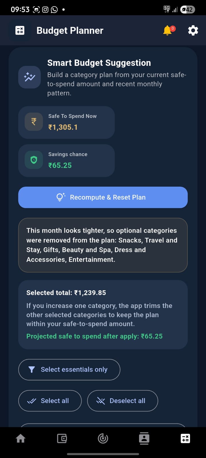 Smart budget suggestions