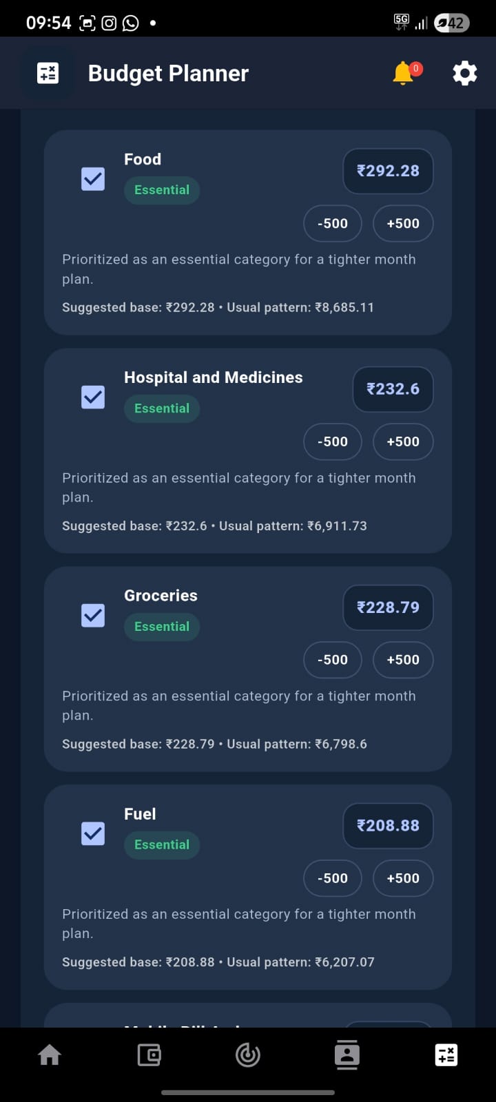 Smart budget suggestions